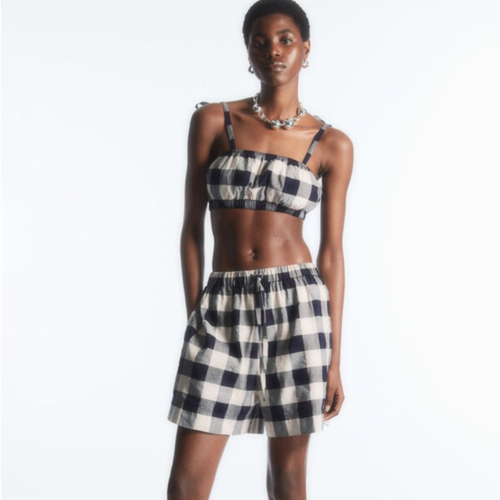 COS Black and White Gingham High Waist Shorts